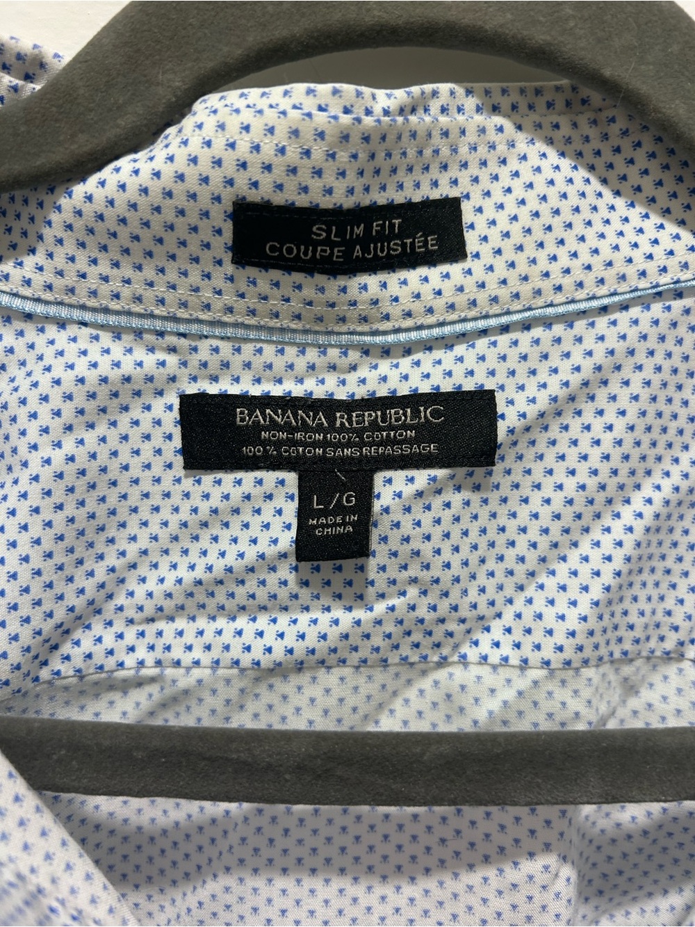 Banana Republic Slim Fit White Dress Shirt with Light Blue Micro Print